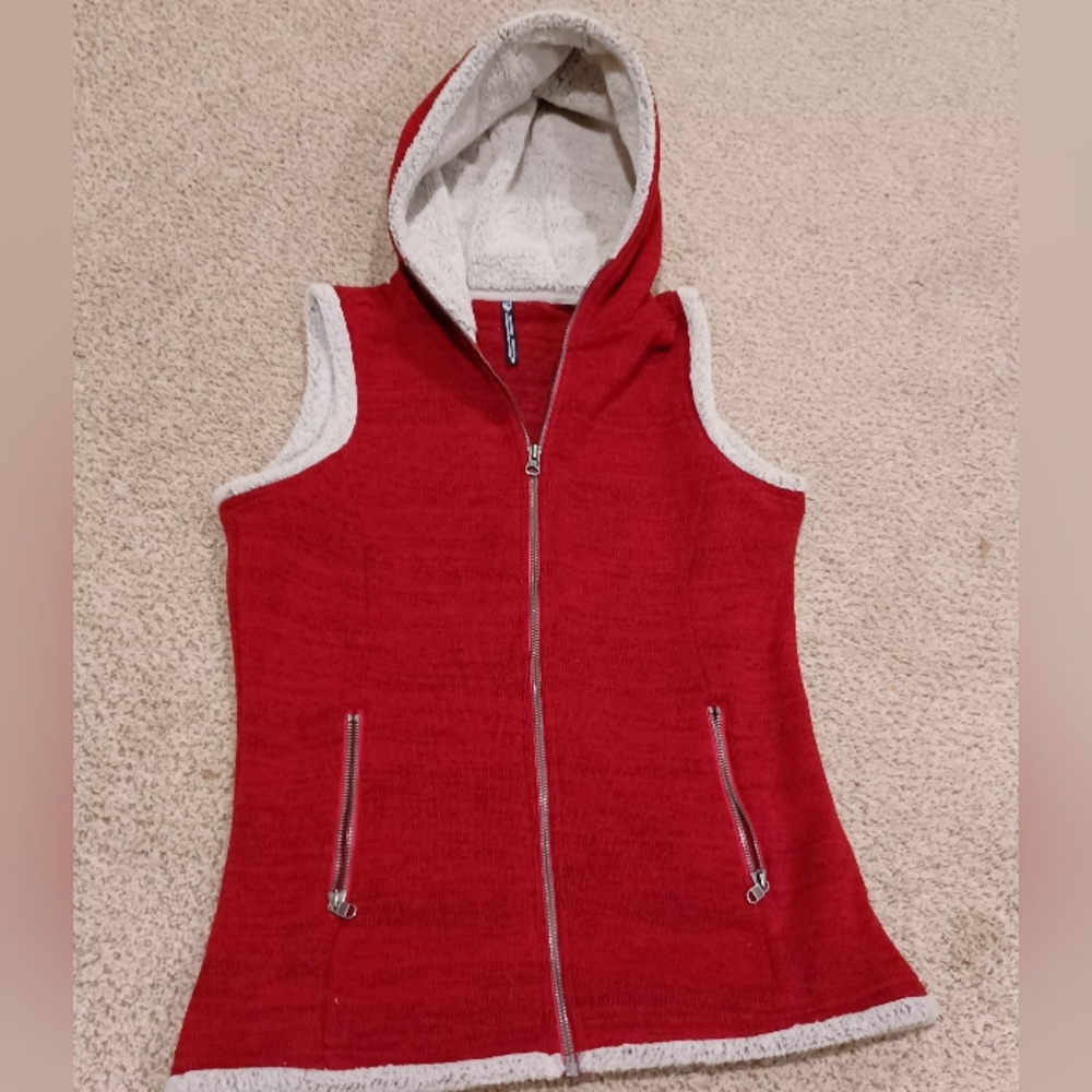 KUHL Fleece Hooded Red Vest Womens Size Small
